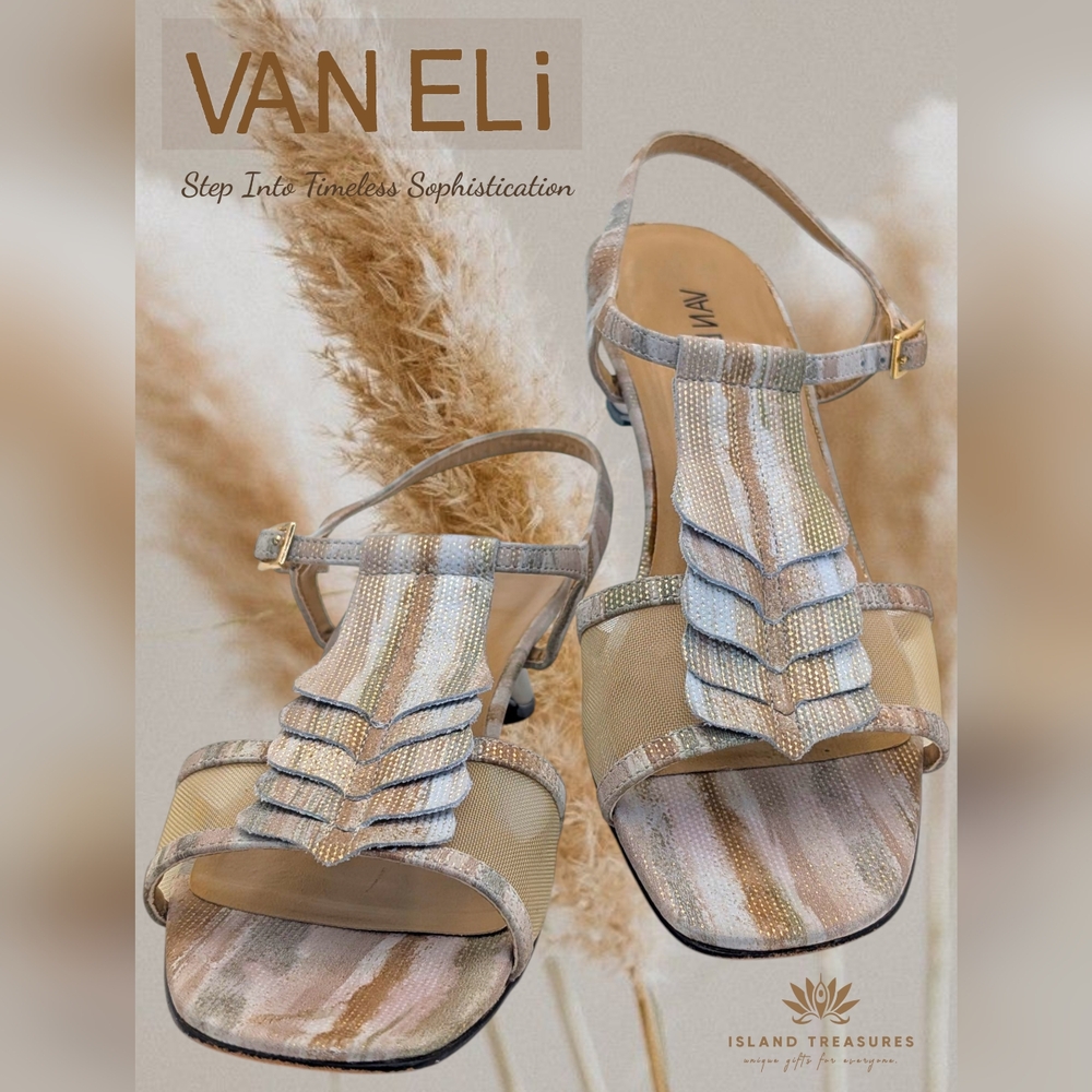 Vaneli LowHeel Slingback Women Sandals Sz 11N Gold Metallic Sculpted Leaf Accent